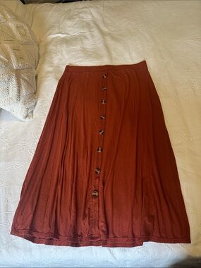 Women's Button-Front Midi Skirt - Rust